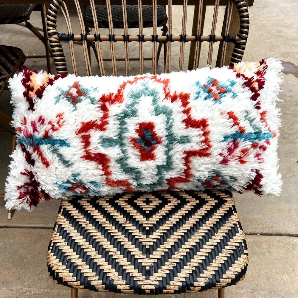 World Market Multicolor Moroccan Shag Indoor Outdoor Lumbar Pillow 12" x 24"